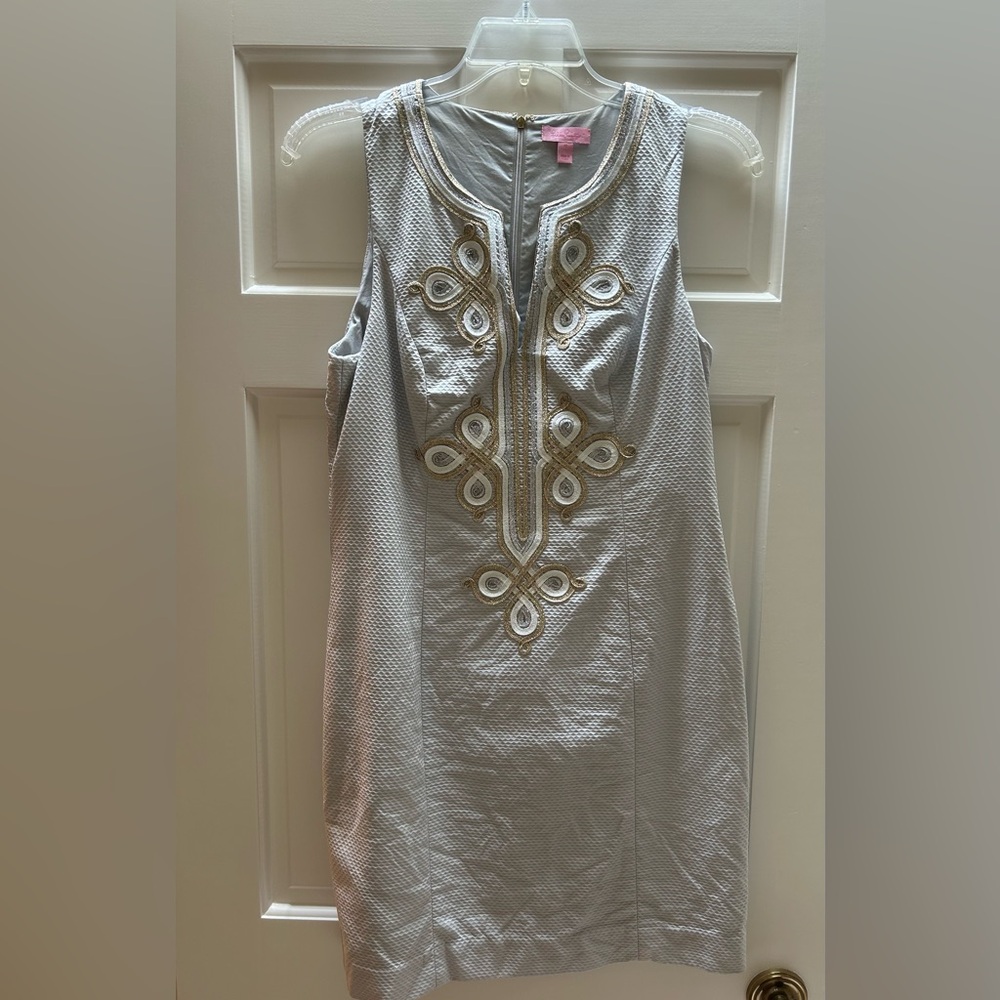 Lilly Pulitzer Tan Sheath Dress Sleeveless Crew Neck